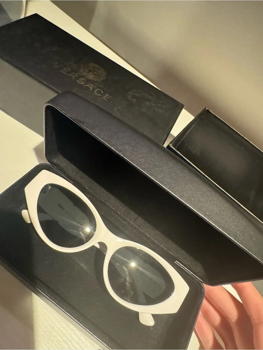 Versace White Oval Sunglasses with Dark Lenses